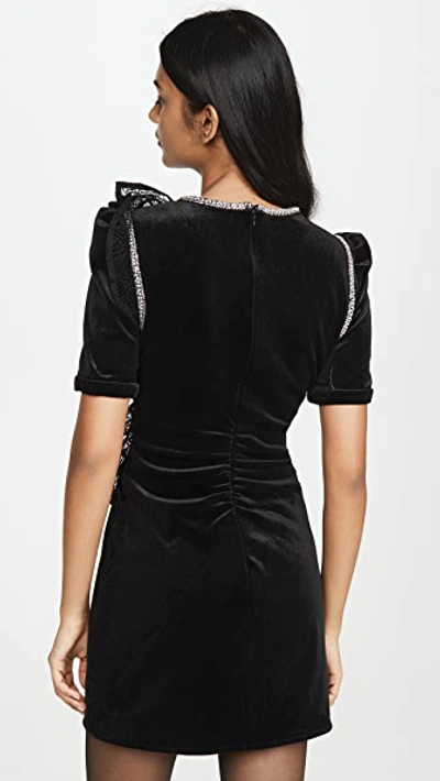 Shop Self-portrait Velvet Ruffle Mini Dress In Black