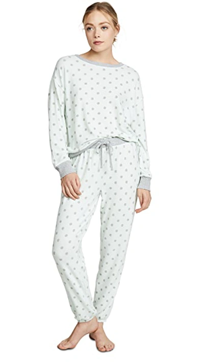 Shop Splendid Long Sleeve Pj Set In Mint Green Dot