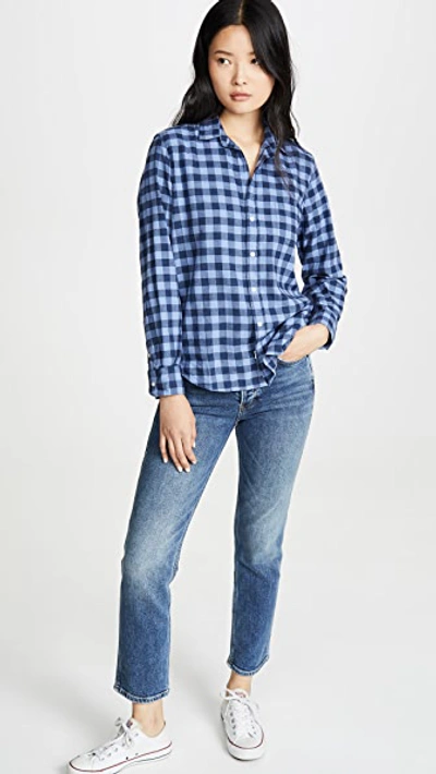 Shop Frank & Eileen Eileen Button Down Shirt In Sky Blue/navy Flannel