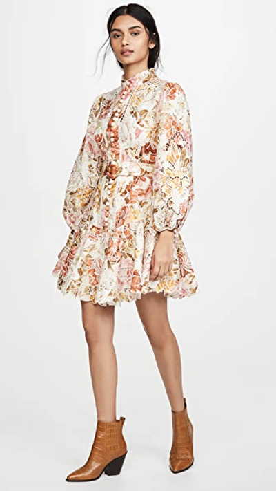 Zimmermann Bonita Embroidered Floral Lace Mini Dress In Cream Floral