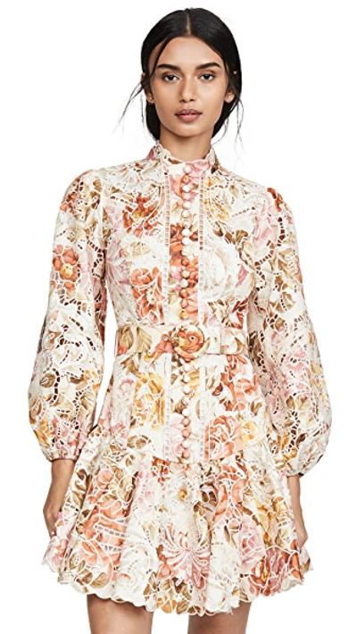 Zimmermann Bonita Embroidered Floral Lace Mini Dress In Cream Floral