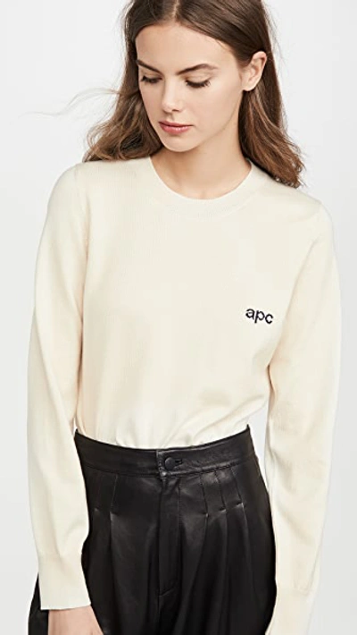 Shop Apc Logo Pullover In Ecru