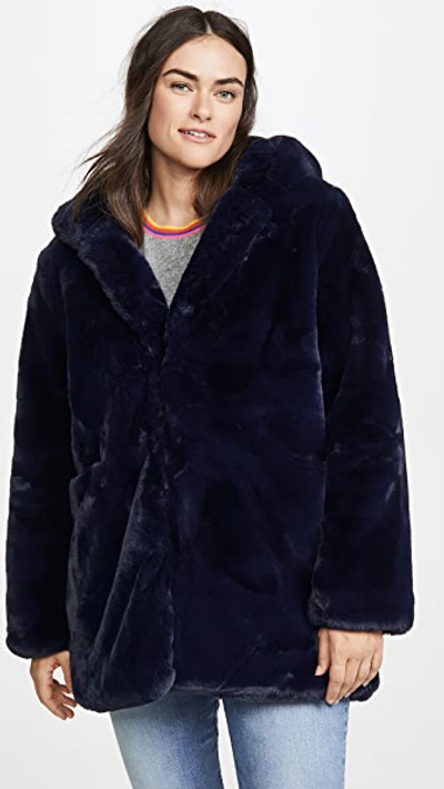 Shop Apparis Marie Faux Fur Coat In Navy Blue