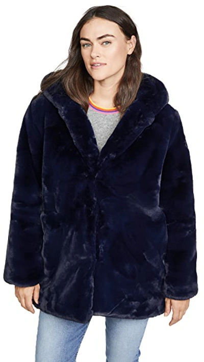 Shop Apparis Marie Faux Fur Coat In Navy Blue