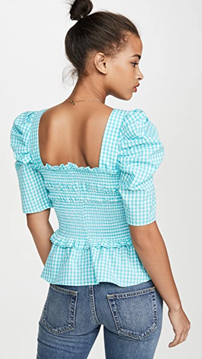 Shop Amanda Uprichard Marisol Top In Teal Gingham