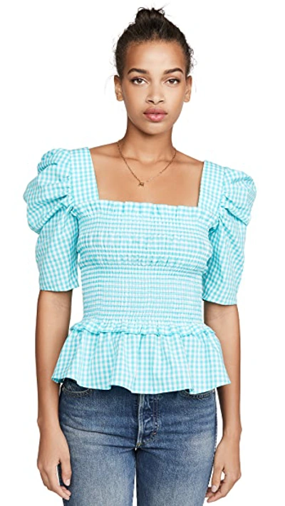 Shop Amanda Uprichard Marisol Top In Teal Gingham