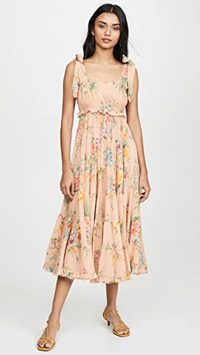 Shop Zimmermann Zinnia Tiered Sundress In Coral Floral