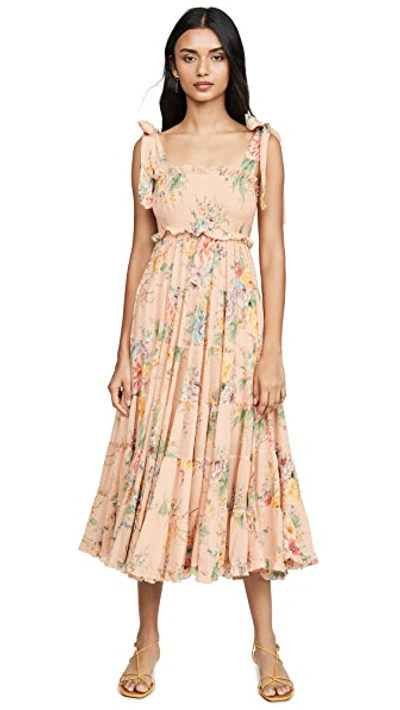 Shop Zimmermann Zinnia Tiered Sundress In Coral Floral