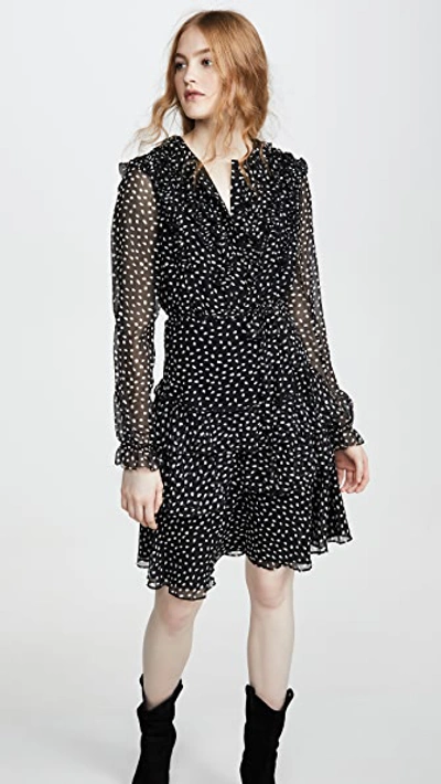Shop Jason Wu Small Dot Long Sleeve Dress In Black/chalk