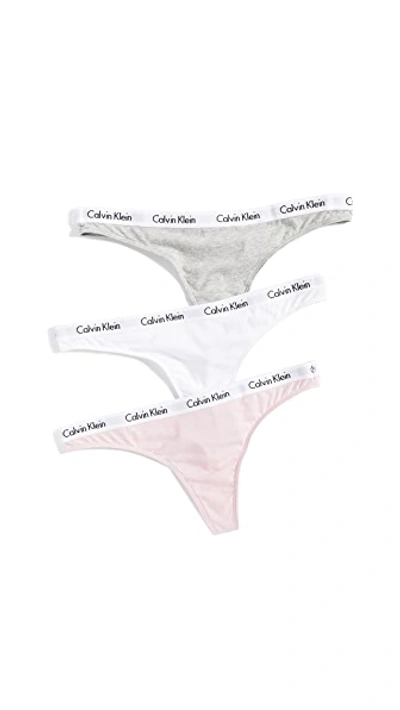 Shop Calvin Klein Underwear Carousel Thong 3 Pack In Bubblegum/white/grey Heather