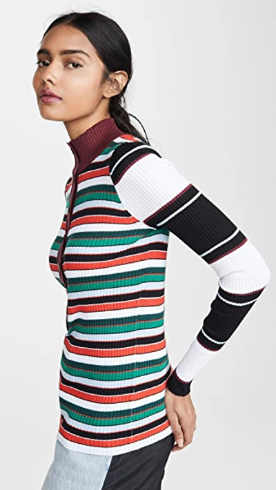 Shop Proenza Schouler Rugby Striped Turtleneck Sweater In White/black/ecru
