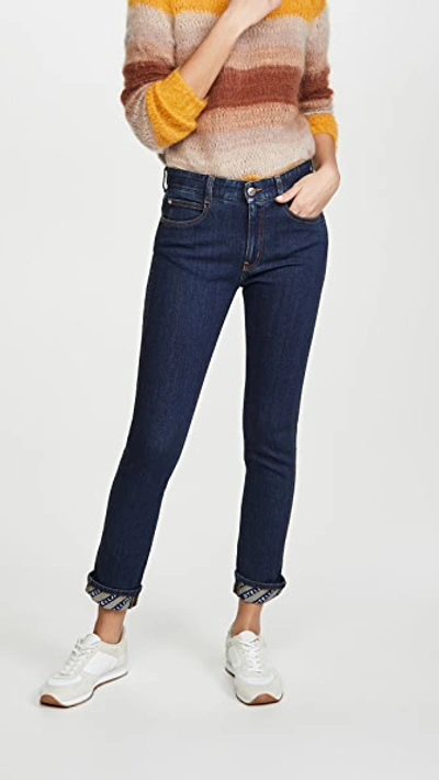 Shop Stella Mccartney Skinny Boyfriend Eco Dark Logo Jeans In Blue Marine