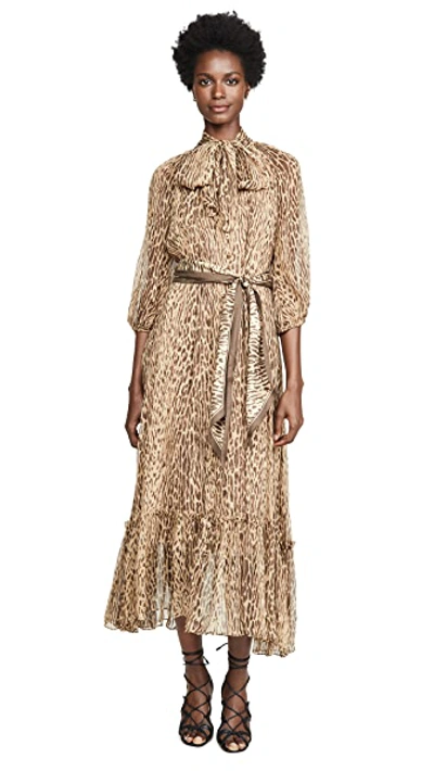 Shop Zimmermann Espionage Neck Tie Dress In Animal