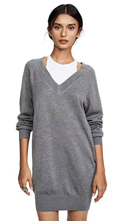 Shop Alexander Wang T Bi-layer Sweater Dress In Heather Grey/white