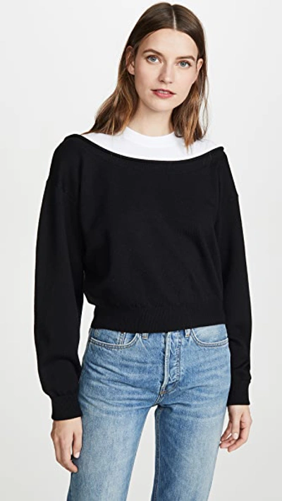 Shop Alexander Wang T Peelaway Cropped Pullover In Black/white