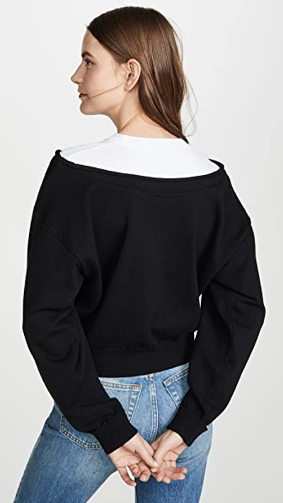 Shop Alexander Wang T Peelaway Cropped Pullover In Black/white