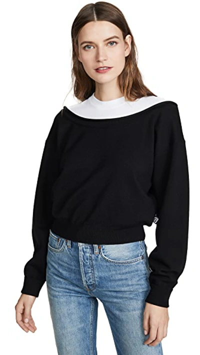 Shop Alexander Wang T Peelaway Cropped Pullover In Black/white