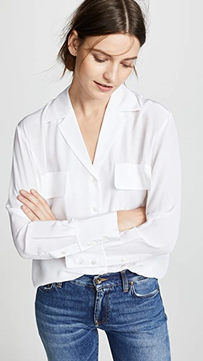 Shop Frame Pocket Silk Blouse In Blanc