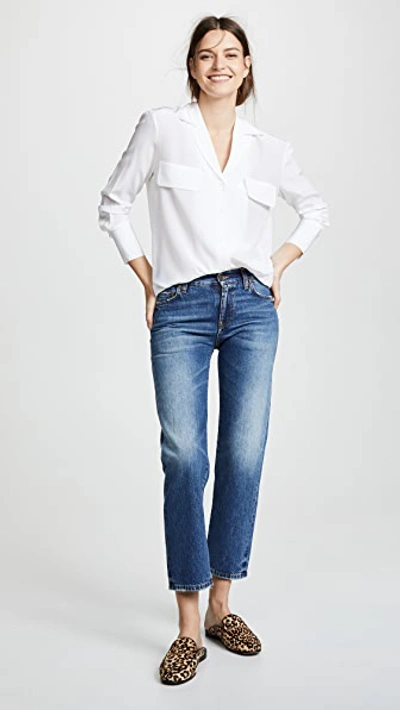 Shop Frame Pocket Silk Blouse In Blanc