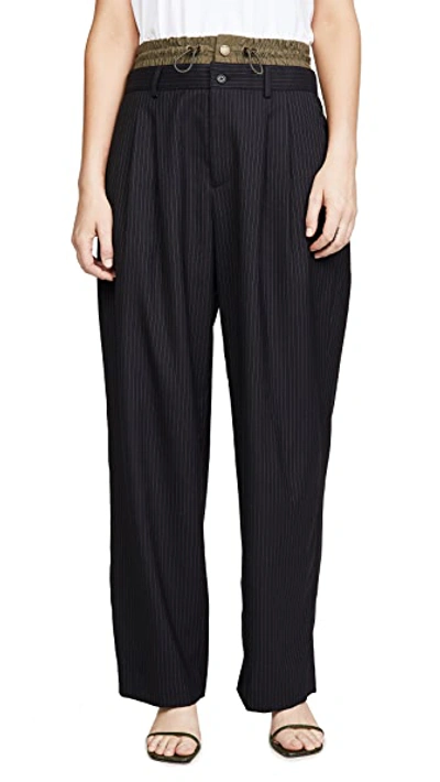 Shop Monse Pinstripe Pleated Trousers In Black Olive