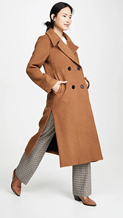 Shop Nicholas Double Breasted Coat In Tobacco