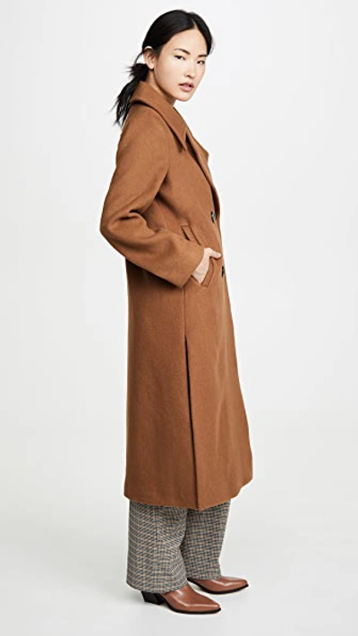 Shop Nicholas Double Breasted Coat In Tobacco