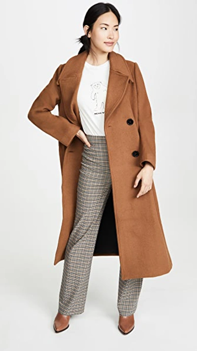 Shop Nicholas Double Breasted Coat In Tobacco