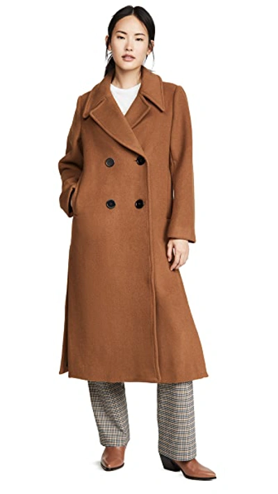 Shop Nicholas Double Breasted Coat In Tobacco