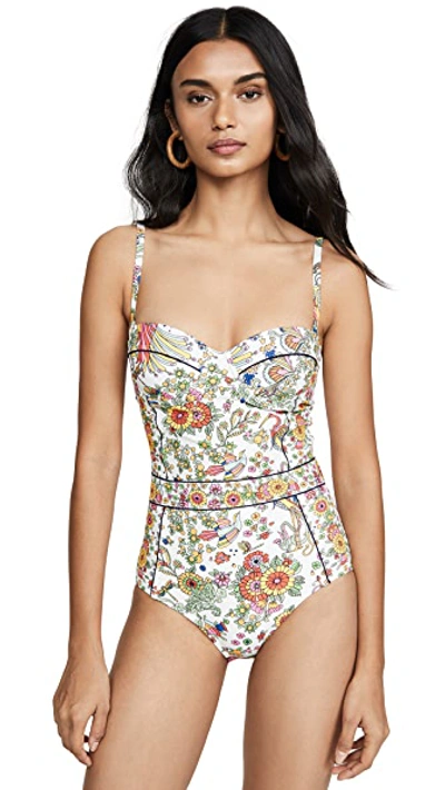 Shop Tory Burch Printed Underwire One Piece Swimsuit In New Ivory Promise Land