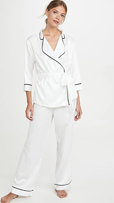 Shop Bluebella Wren Kimono & Trouser Pajama Set In Ivory/black