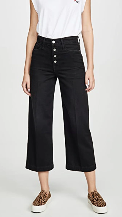 Shop Frame Ali Wide Crop Jeans With Exposed Buttons In Lodge
