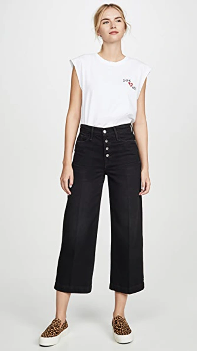 Shop Frame Ali Wide Crop Jeans With Exposed Buttons In Lodge