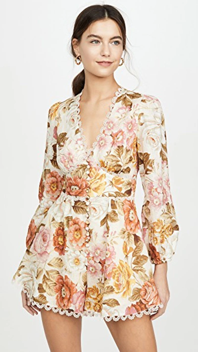 Shop Zimmermann Bonita Button Through Romper In Cream Floral