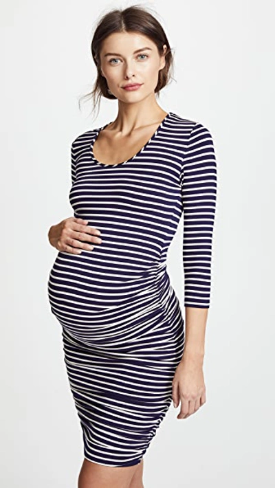 Shop Ingrid & Isabel Striped Maternity Dress In True Navy/cream Stripe
