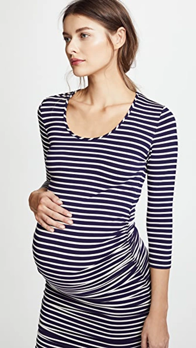 Shop Ingrid & Isabel Striped Maternity Dress In True Navy/cream Stripe