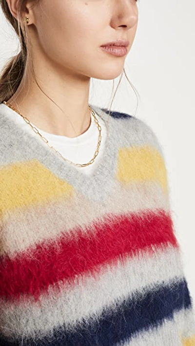 Shop Theory Stripe Alpaca Sweater In Grey Heather Multi