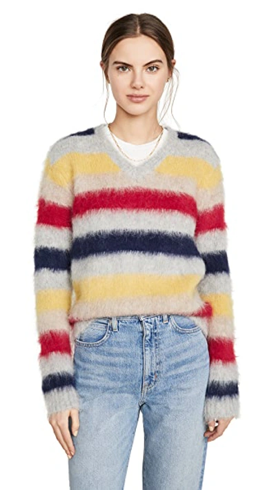 Shop Theory Stripe Alpaca Sweater In Grey Heather Multi