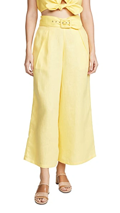 Shop Faithfull The Brand Lena Wide Leg Pants In Plain Lemon