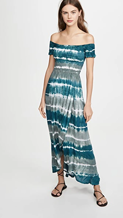 Shop Tiare Hawaii Cheyenne Long Dress In Stripe Indigo/grey