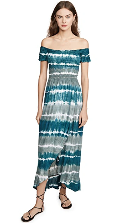 Shop Tiare Hawaii Cheyenne Long Dress In Stripe Indigo/grey