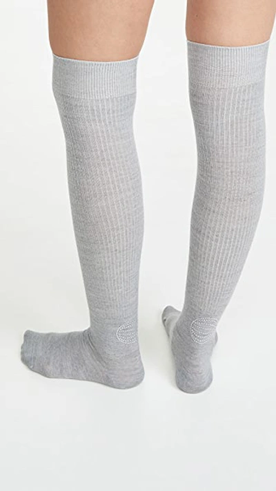 Shop Ganni Merino Wool Thigh High Socks In Grey Dawn