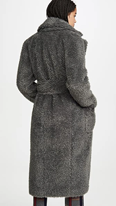 Shop Helmut Lang Shaggy Fur Belted Coat In Charcoal Melange