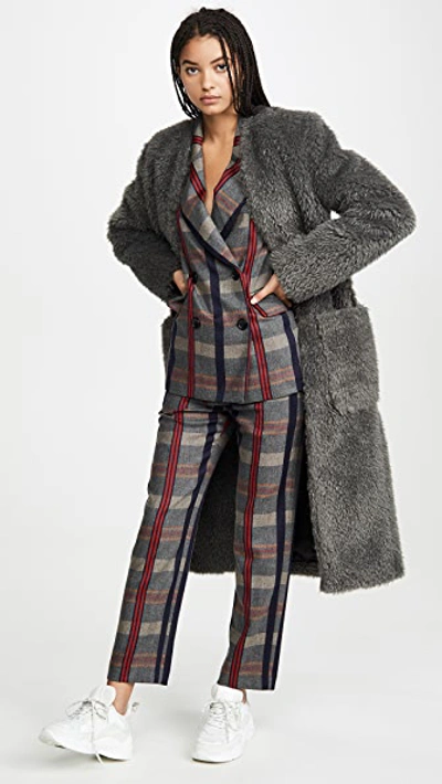 Shop Helmut Lang Shaggy Fur Belted Coat In Charcoal Melange