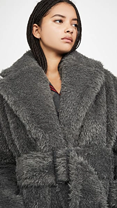 Shop Helmut Lang Shaggy Fur Belted Coat In Charcoal Melange