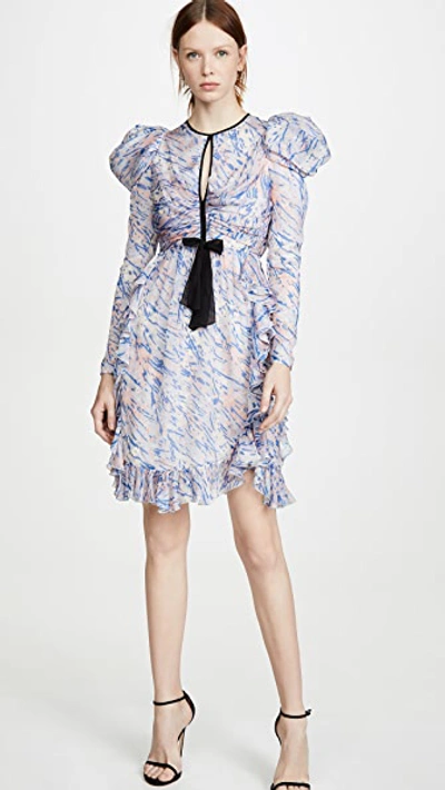 Shop Giambattista Valli Puff Sleeve Mini Dress In Azzurro/primerose