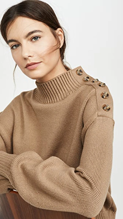 Shop Adeam Mock Neck Button Sweater In Camel