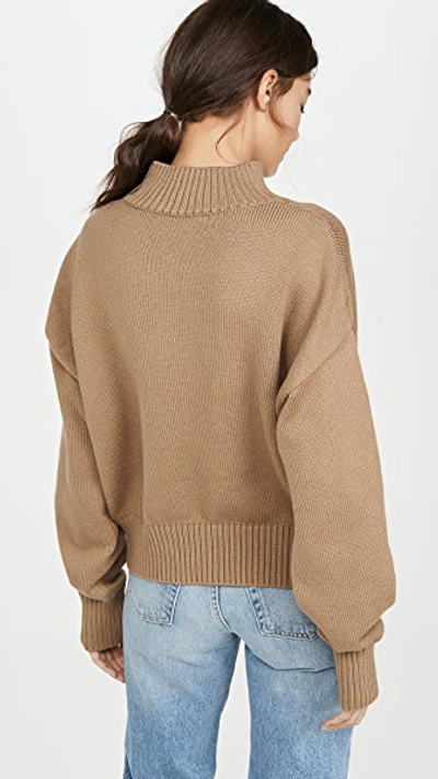 Shop Adeam Mock Neck Button Sweater In Camel