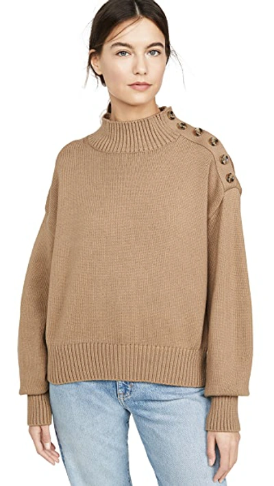 Shop Adeam Mock Neck Button Sweater In Camel