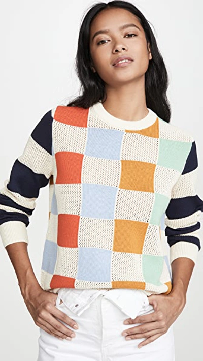 Shop Tory Sport Checkered Pullover Sweater In Porcelain Patchwork Check