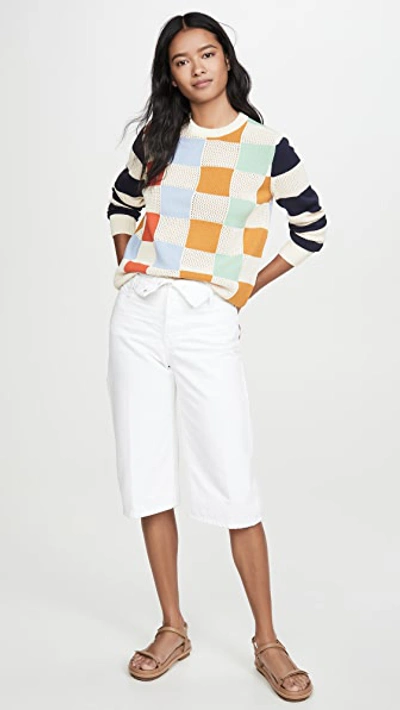 Shop Tory Sport Checkered Pullover Sweater In Porcelain Patchwork Check